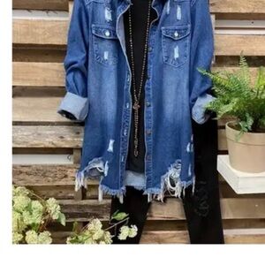 Distressed Blue Jean / Denim Button Down Jacket